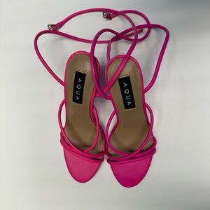Hot Pink Strappy Lace-Up Ankle Heels